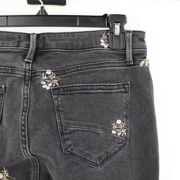Driftwood Jeans Womens 27 Gizelle Embroidered Floral Crop Mid Rise Black Denim - Picture 5 of 13